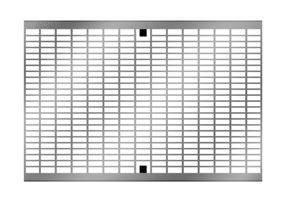 Render de la reja para canal MULTILINE 300, reja entramada lisa16x22 en acero galvanizado de dimensiones L500 A338 H31/50 con sistema de fijación Drainlock, clase de carga C250.