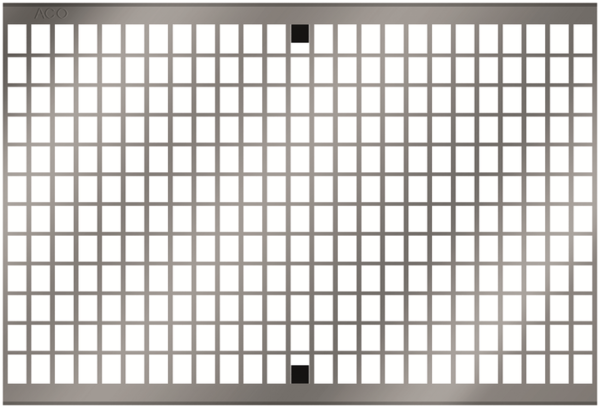 Render de la reja para canal MULTILINE 300, reja entramada lisa 16x22 en acero galvanizado de dimensiones L500 A338 H31/70 con sistema de fijación Drainlock, clase de carga D400.