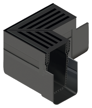 Render Conjunto Esquina ACO Slimline Plastico com Grelha Aluminio Preta (Threshold)