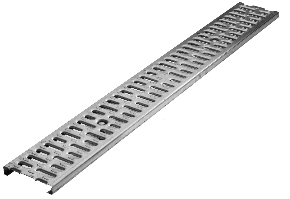 Render de la reja para canal LW100K, reja pasarela en acero galvanizado de dimensiones L1000 A123 H21 con sistema de fijación Quicklock, clase de carga A15.