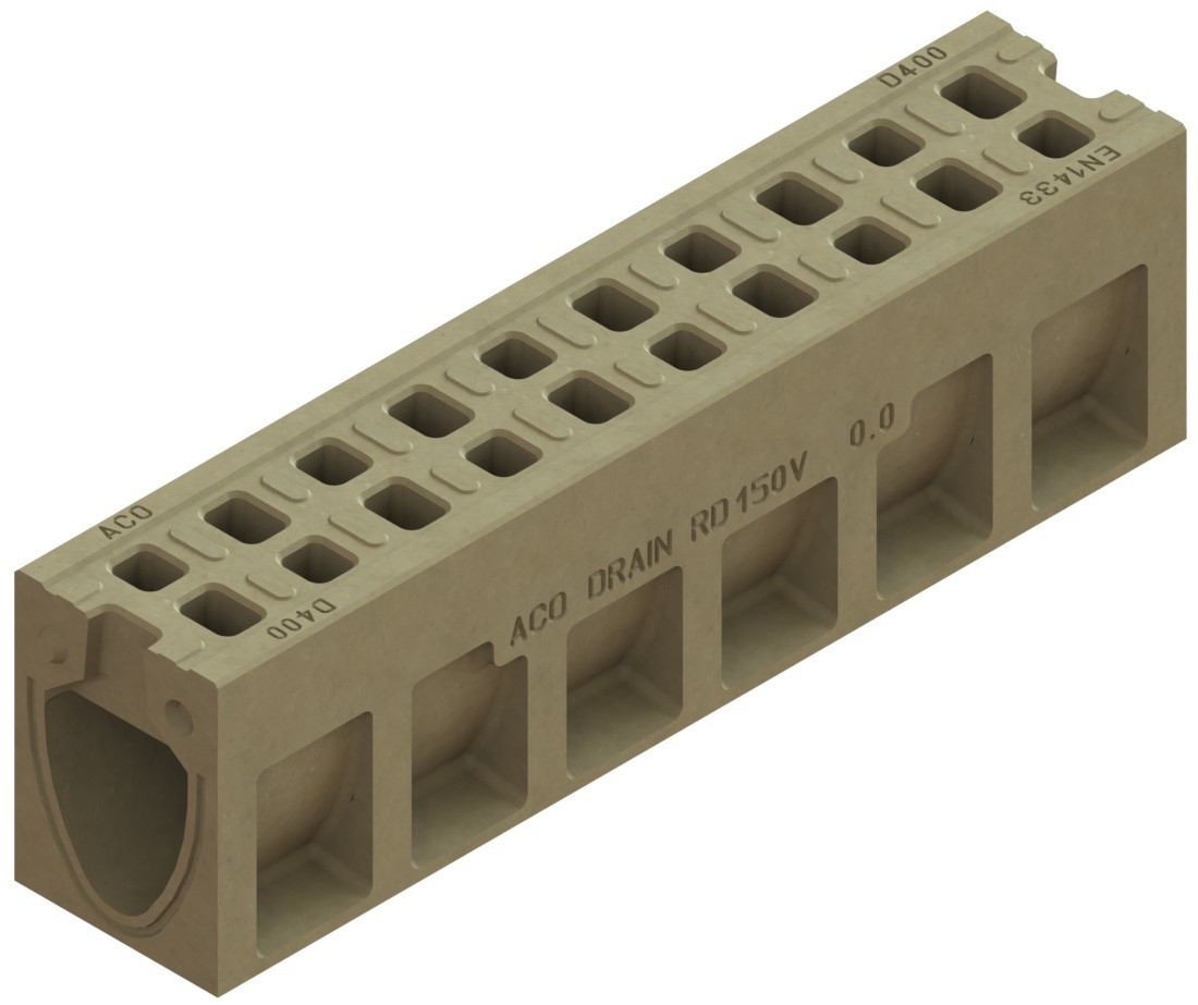 Render del canal MONOBLOCK RD150V 0.0 de hormigón polímero con reja integrada F900
