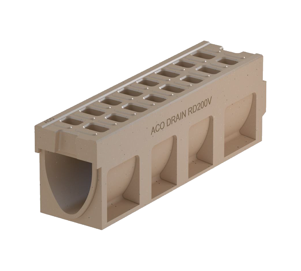 Render do canal MONOBLOCK RD200V 10.0 em betão polimérico com grelha integrada F900