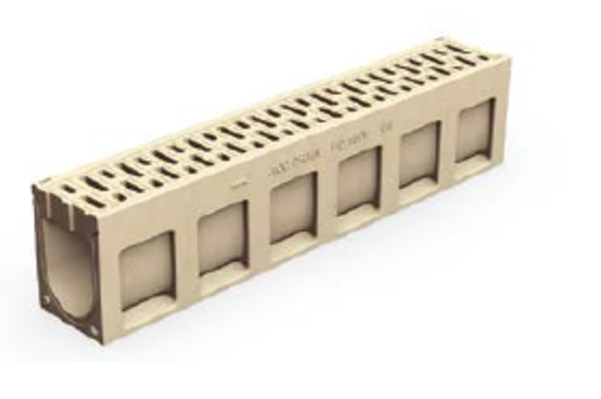 Render del canal MONOBLOCK PD150V 0.0 de hormigón polímero con reja integrada D400