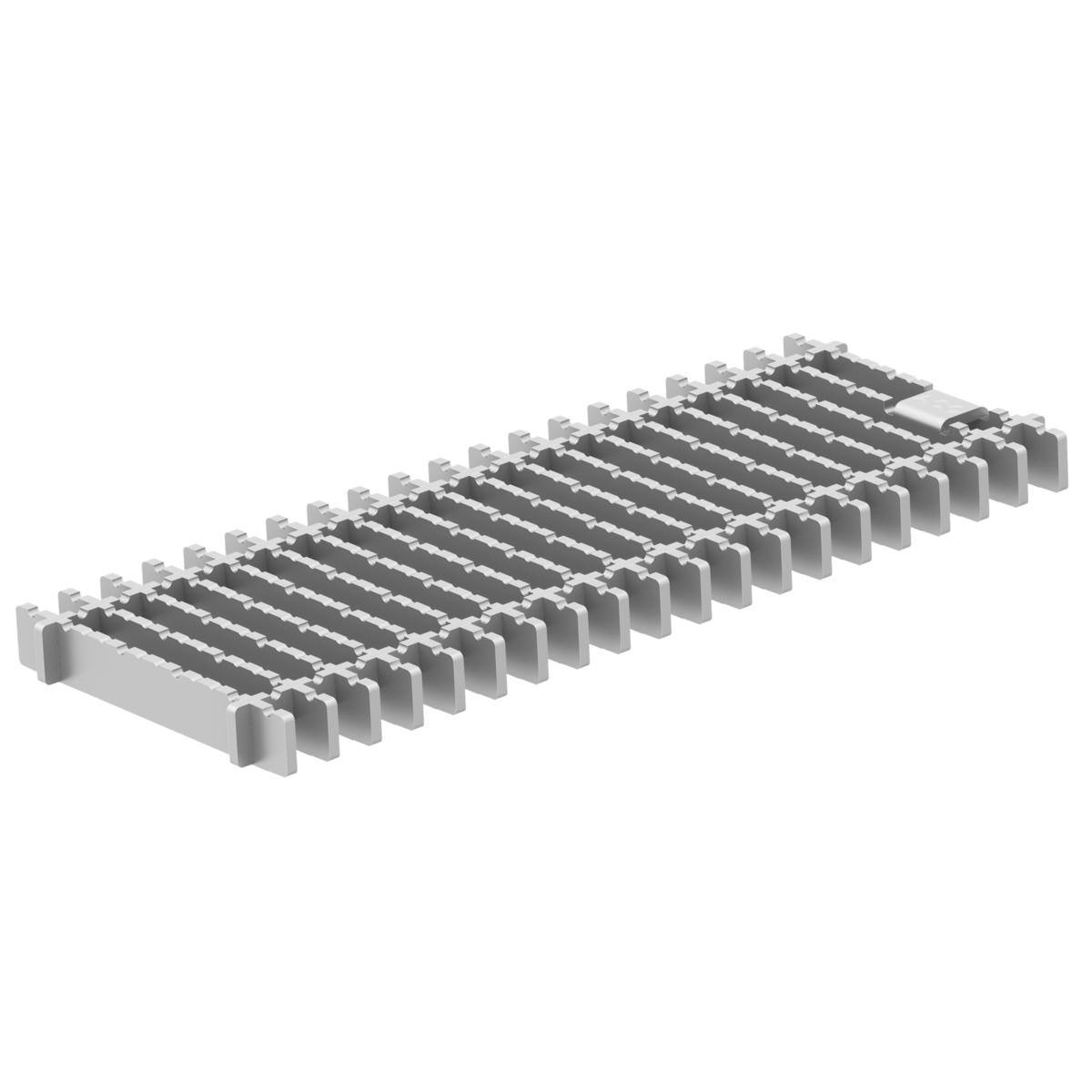 Render de la reja para canal Modular 200, reja frameless en acero inoxidable AISI304 de dimensiones L500 A198 H30/35 sin sistema de fijación, clase de carga C250.