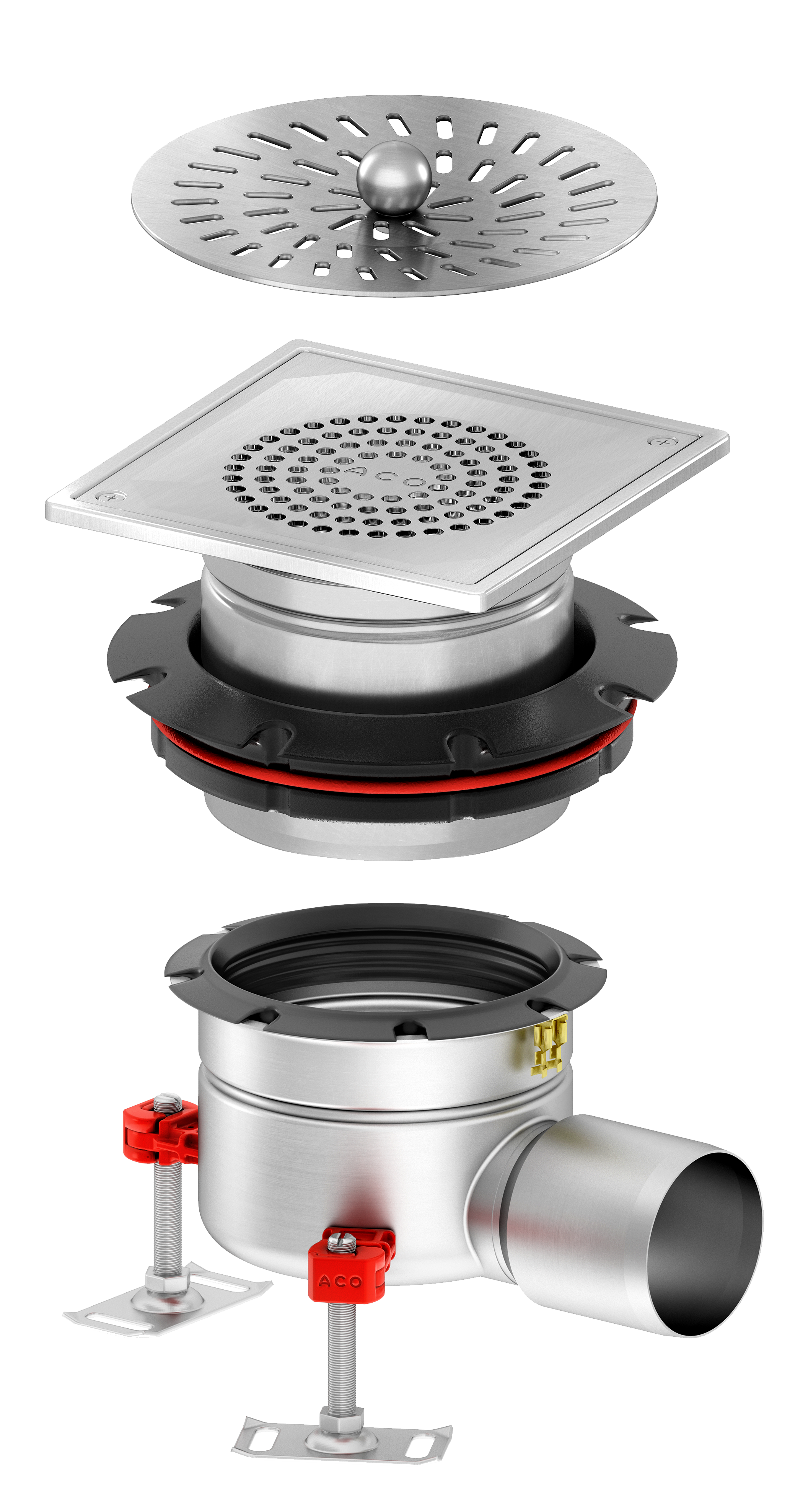 Render do conjunto ACO EG150 HF00447201 que consiste no corpo com grelha 00447114, fundo 00447103?? e cesto 00097235.