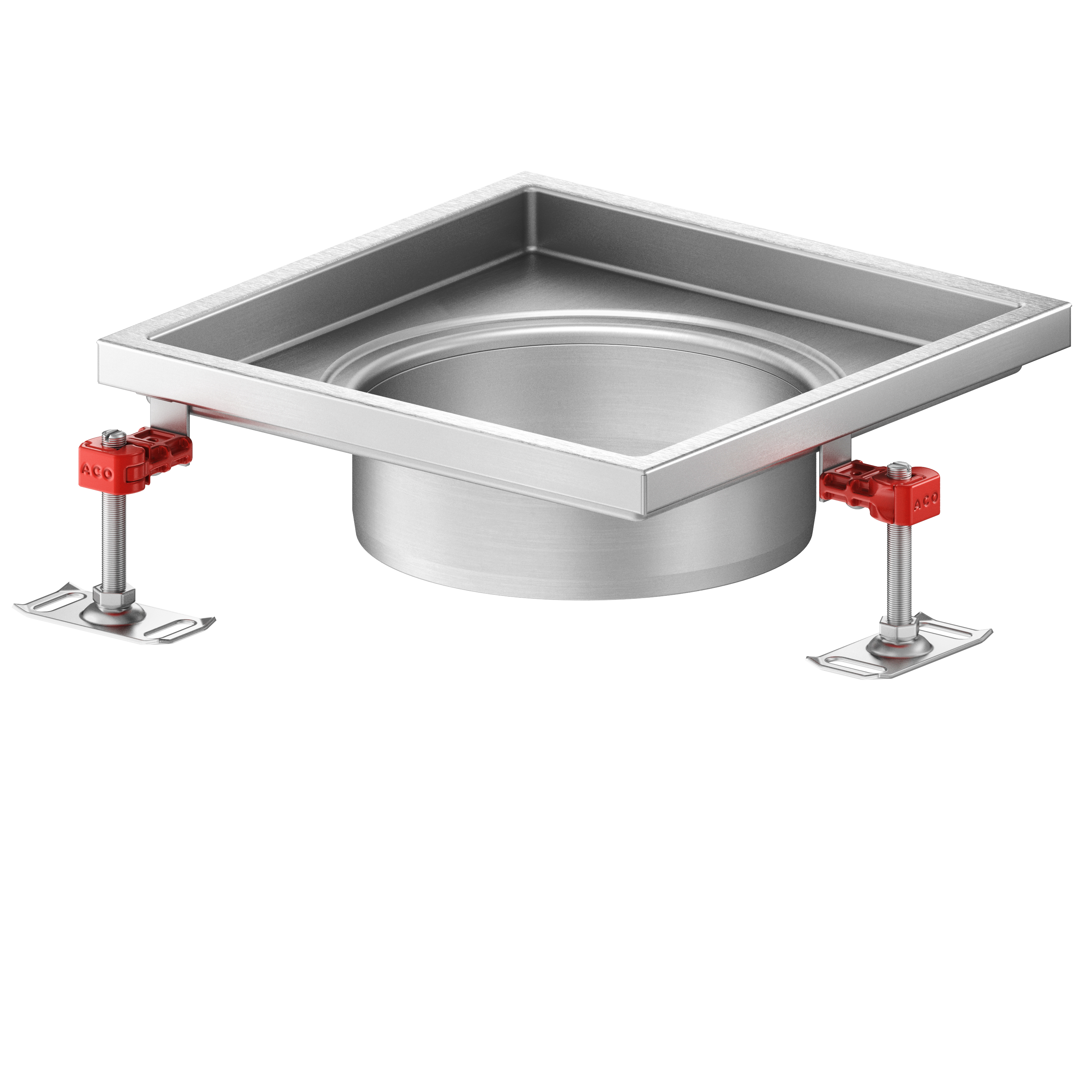 Plano de fabricação em formato .pdf do corpo de ralo higiênico ACO EG 300x300 quadrado em aço inoxidável AISI304 com enchimento da flange de PUR, com conexão Ø200 para fundo Ø220.