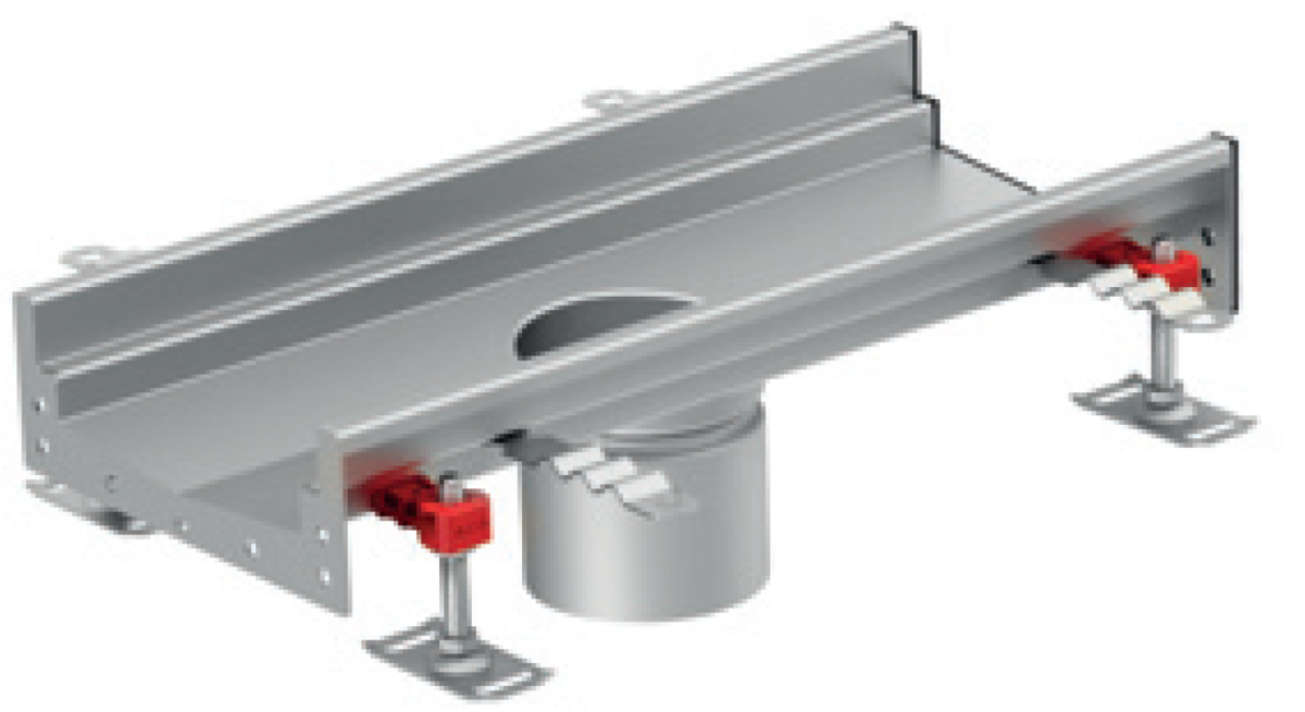 Render del canal Modular 200 L500 H81,5 de altura interior H60 en acero inoxidable AISI304 con salida central DN/OD 110