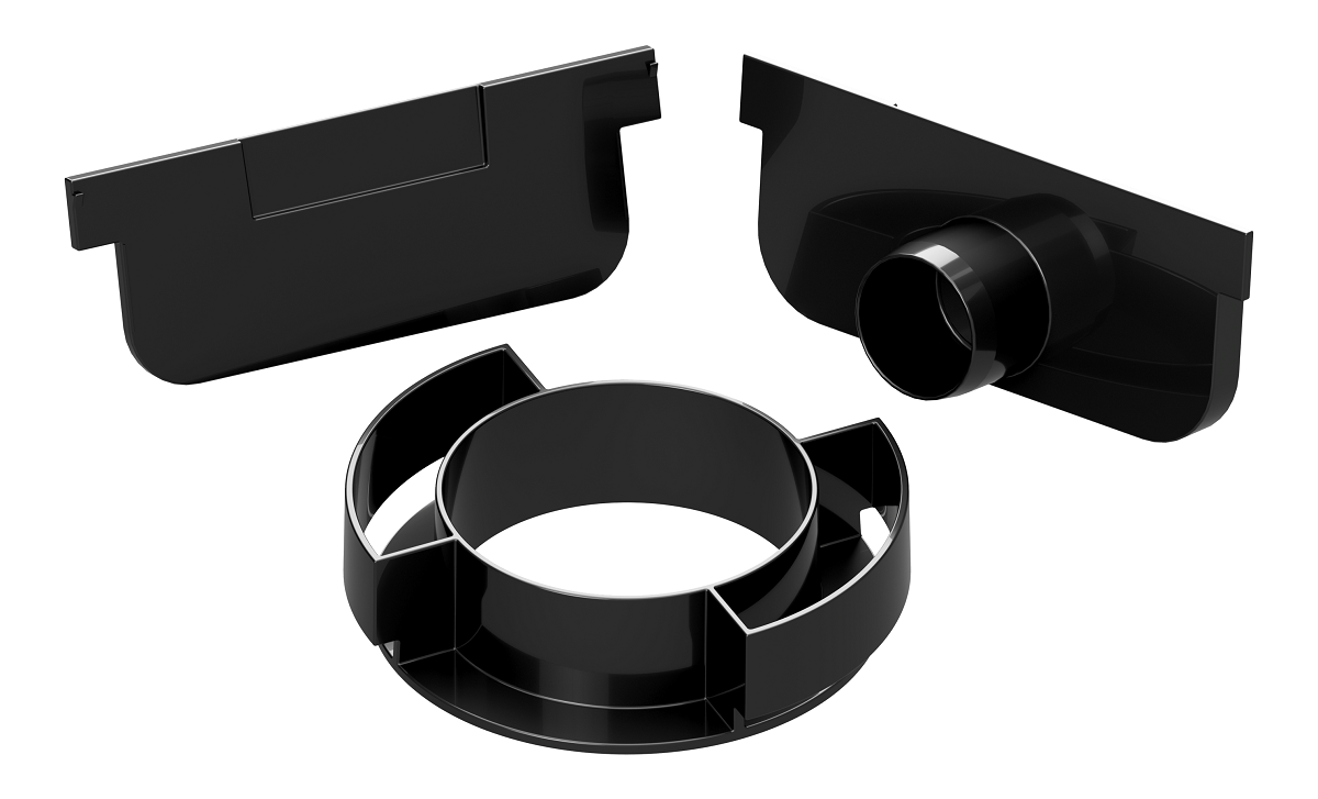 Render kit Easyline 100 HDPE Preto H50 composto por tampa cega, tampa com saida Ø32 e saida vertical Ø110