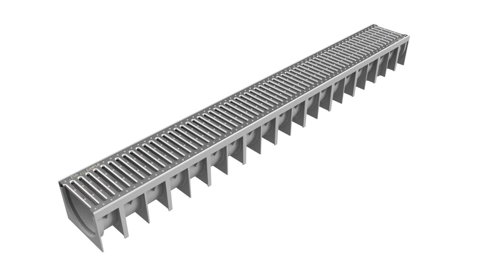 Render do canal MUFLE 4ALL H92 em polipropileno cinza com grelha passarela slim em aço galvanizado A15.