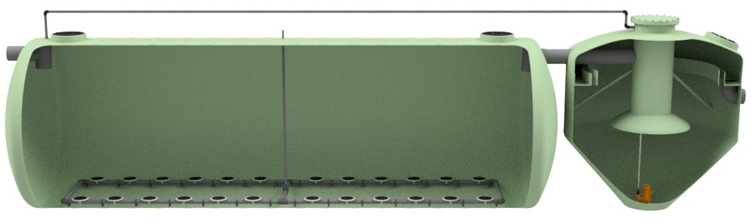 Imagem da estação de tratamento de ROX em formato de cisterna horizontal e instalação subterrânea. 2 peças