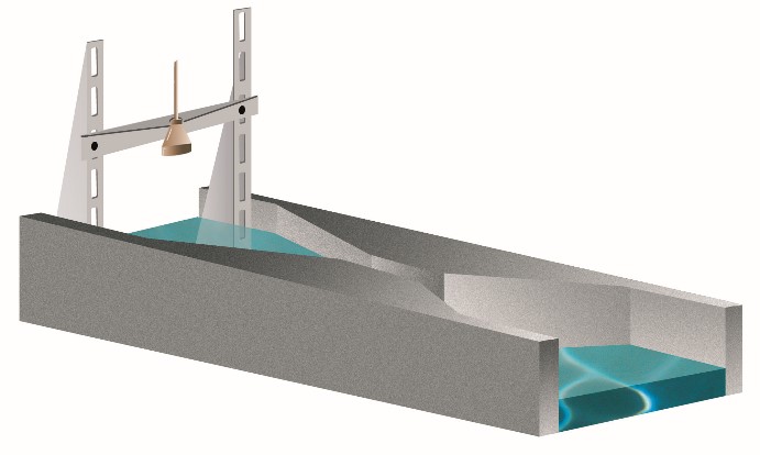 Renderização do caudalímetro Parshall