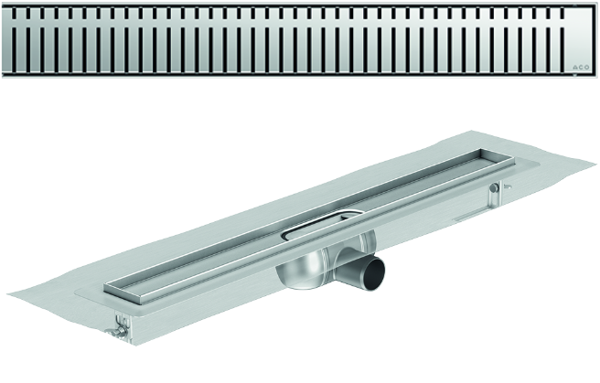 Render 3D canal Showerdrain -C 2.0 com flange S/H DN50 H:92-140mm com sifão de 50mm e grelha PIANO com tela CD000923 // CD000924 // CD000925 // CD000926 // CD000927 // CD000928 // CD000929