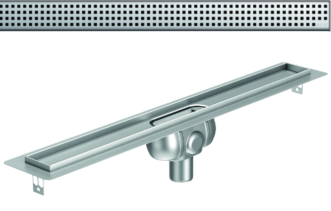 Render 3D canal Showerdrain -C 2.0 com flange S/V DN50 H:92-140mm com sifão de 50mm e grelha QUADRATO sem tela CD000141 // CD000142 // CD000143 // CD000144 // CD000145 // CD000146 // CD000147