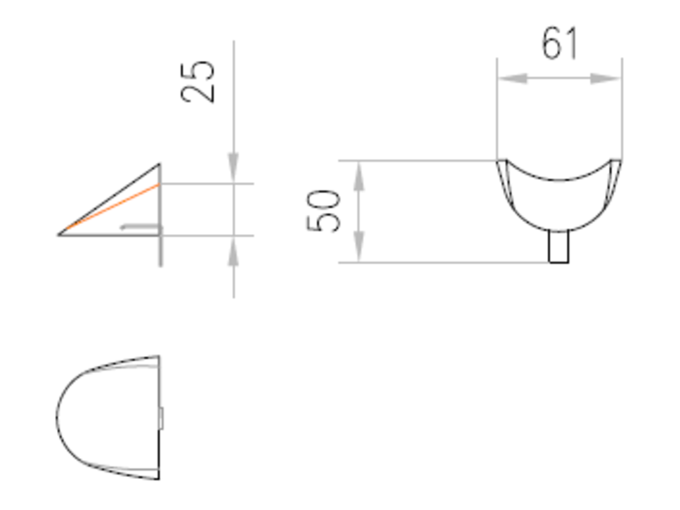 Esquema técnico de la calza de emplame para los canales MULTILINE V100 L50 A61 H25 en hormigón polímero.