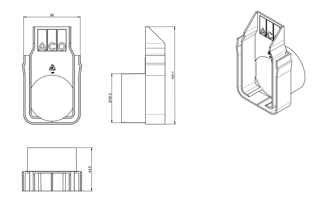 00019003_E Esquema Tampa Final com Saida Ø050 ACO Slimline Plastico (Threshold)
