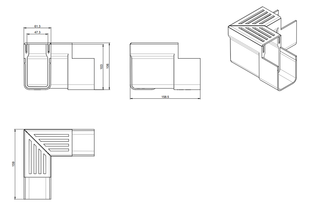 00019006_E Esquema Conjunto Esquina ACO Slimline Plastico com Grelha Metálica (Threshold)