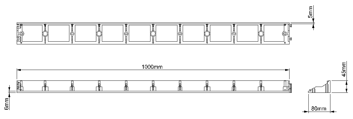00081100 Esquema da borda ACO, em polipropileno reciclado com dimensões 80x1000mm e 45mm de altura.