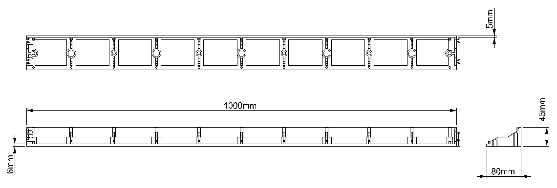 Esquema de la bordura ACO Border, en polipropileno reciclado de dimensiones 80x1000mm y 45mm de altura.