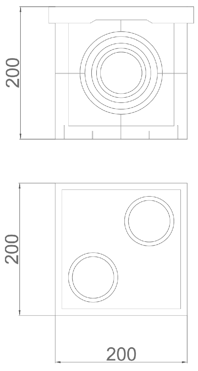 00150100 Esquema técnico da caixão K-BOX de dimensiones 200x200x200mm.