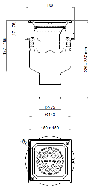 00447205_2D Esquema 2D del conjunto ACO EG150 HF 00447205 compuesto por el cuerpo y reja 00447114, el fondo 00414708?? y el cestillo 00097235.