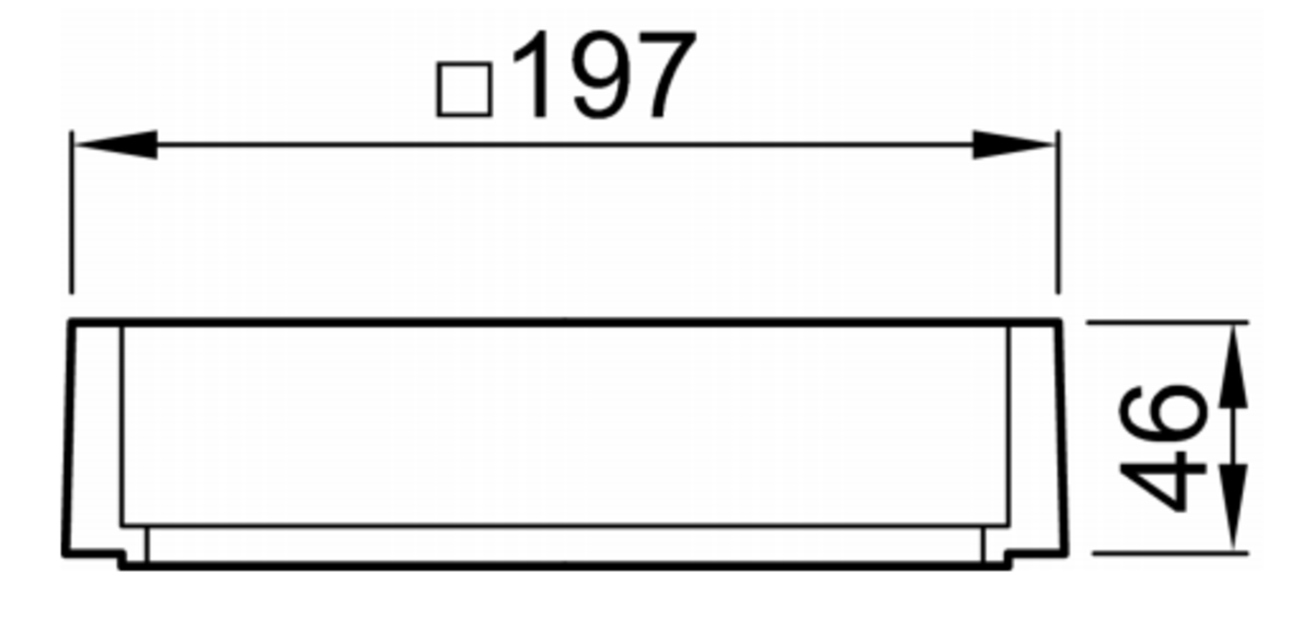 Esquema técnico da ssecção superior para grelha do sumidouro GRAVITY, fabricado em fundição, de dimensões L197 A197 H46 classe de carga M125.