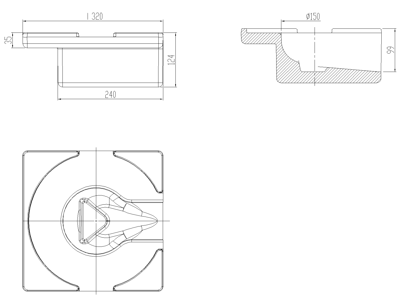 70403402_CAD Esquema do isolamento de poliuretano para fundo sumidouro de coberturas ACO GRAVITY com saída horizontal DN70 ref.70403402