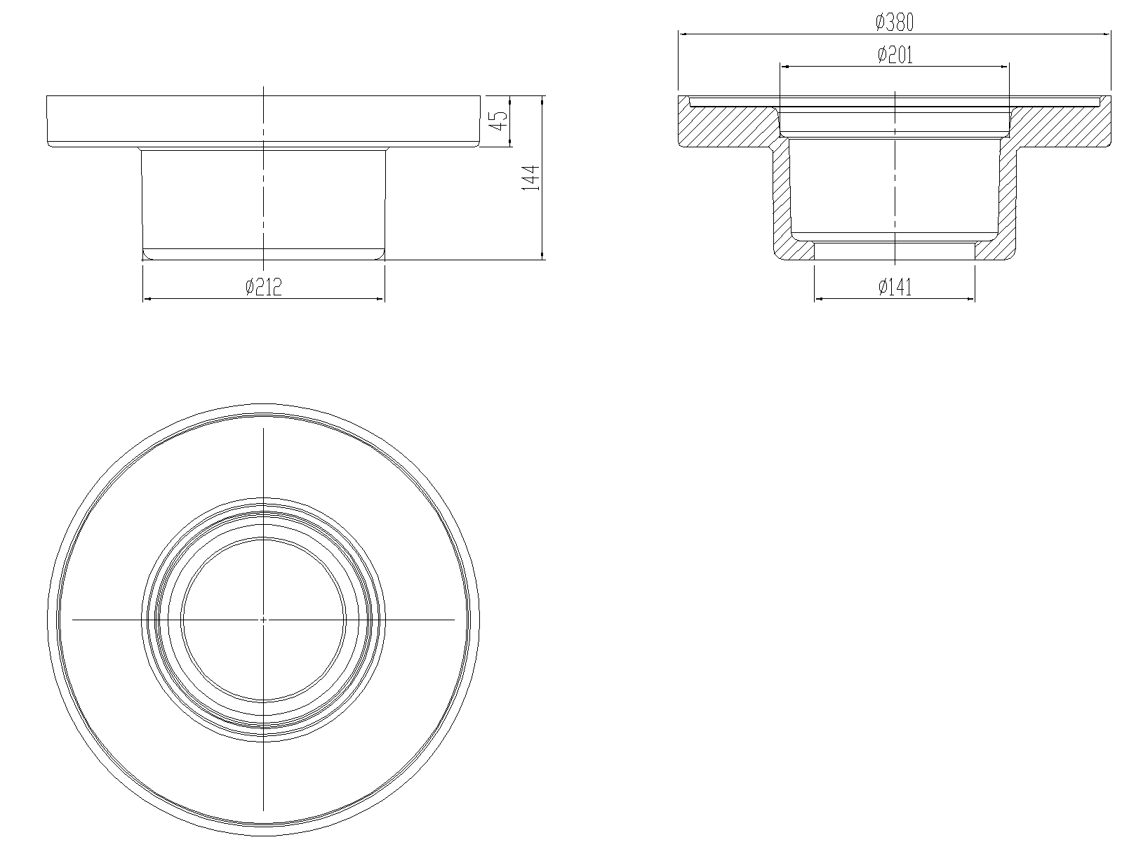 70403502_CAD Esquema do isolamento de poliuretano para fundo sumidouro de coberturas ACO GRAVITY com saída vertical DN125 ref.70403502