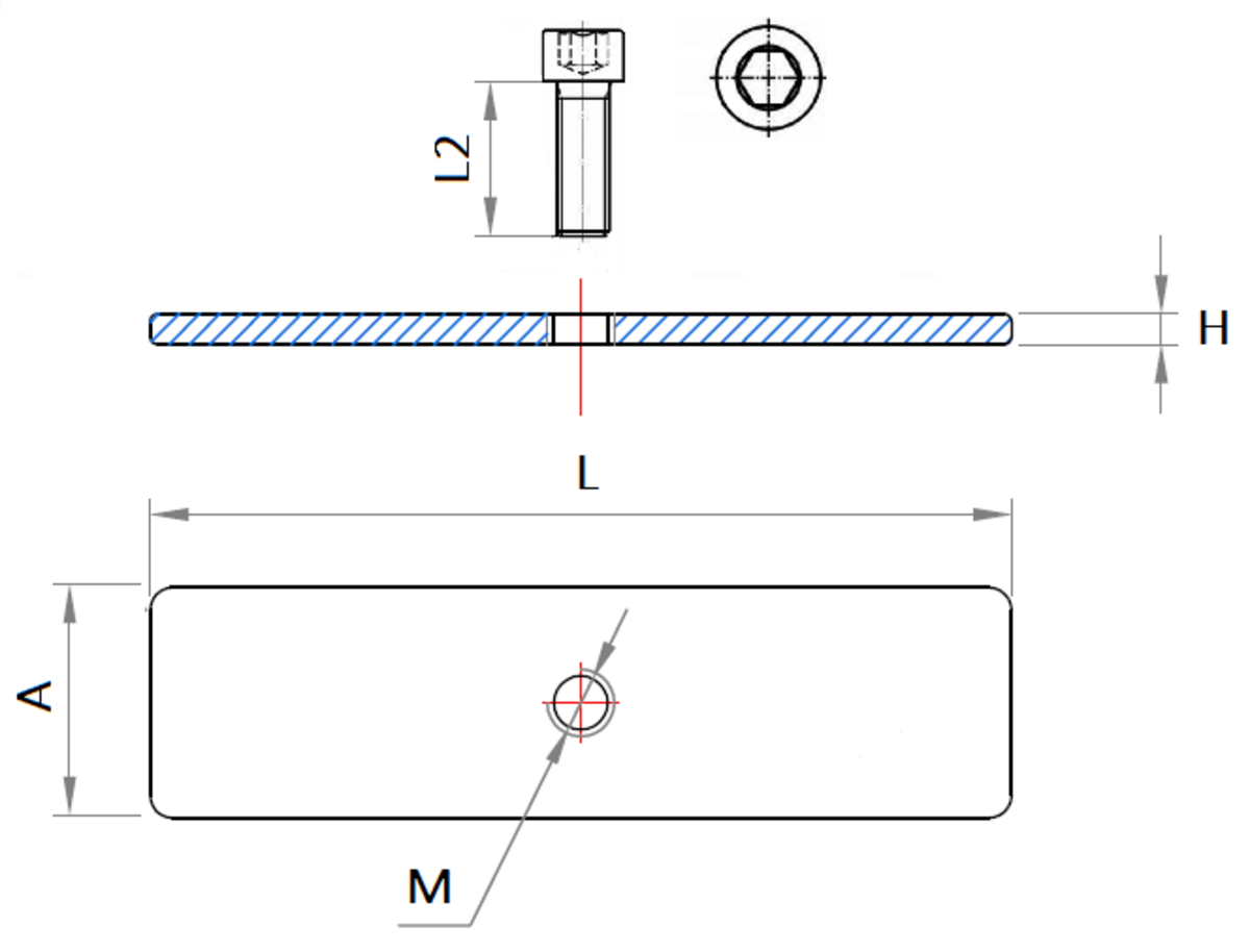 Esquema técnico general del kit antirrobo con clavija, tornillo tipo DIN912.