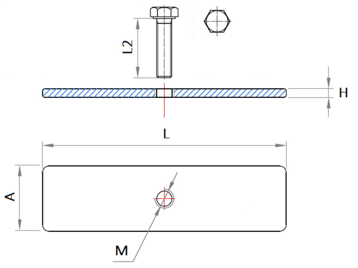 Esquema técnico general del kit antirrobo con clavija, tornillo tipo DIN933.