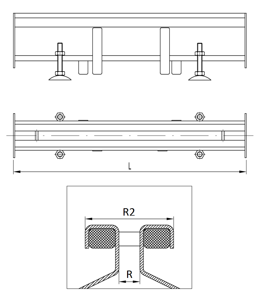 Esquema técnico general do canal RANHURADO ESP em aço inoxidável AISI304 com detalhe da ranhura e junta.