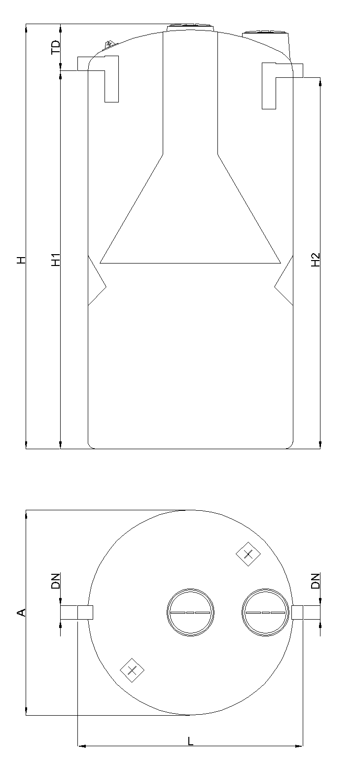 Esquema IVFF Esquema técnico tanque IMHOFF formato cisterna vertical y enterrado. Modelos IVFF