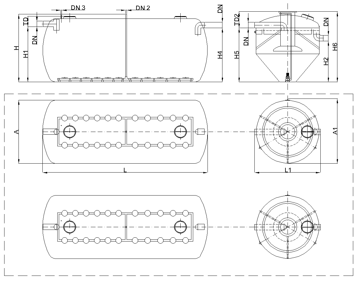 Esquema ROX 4 equipos Esquema técnico ROX em formato horizontal e instalação subterrânea 2 peças 4 unidades