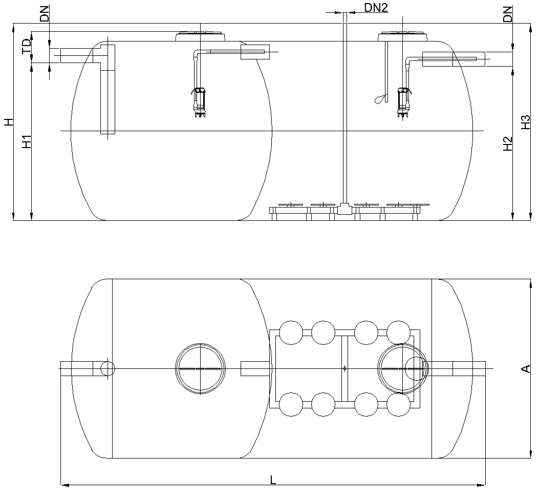 Esquema SBREM HE 1 EQUIPO Esquema técnico SBREM em formato horizontal e instalação subterrânea.