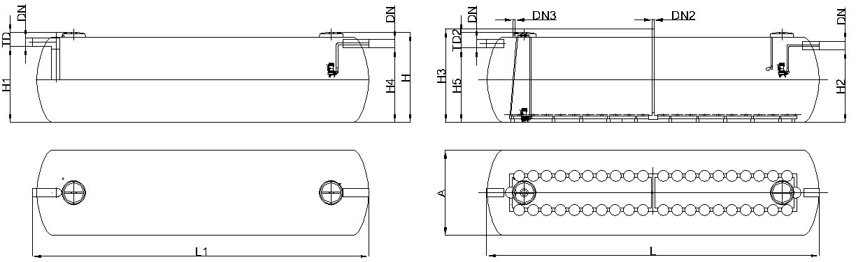 Esquema SBREM HE 2 EQUIPOS Esquema técnico SBREM em formato horizontal e instalação subterrânea 2 peças