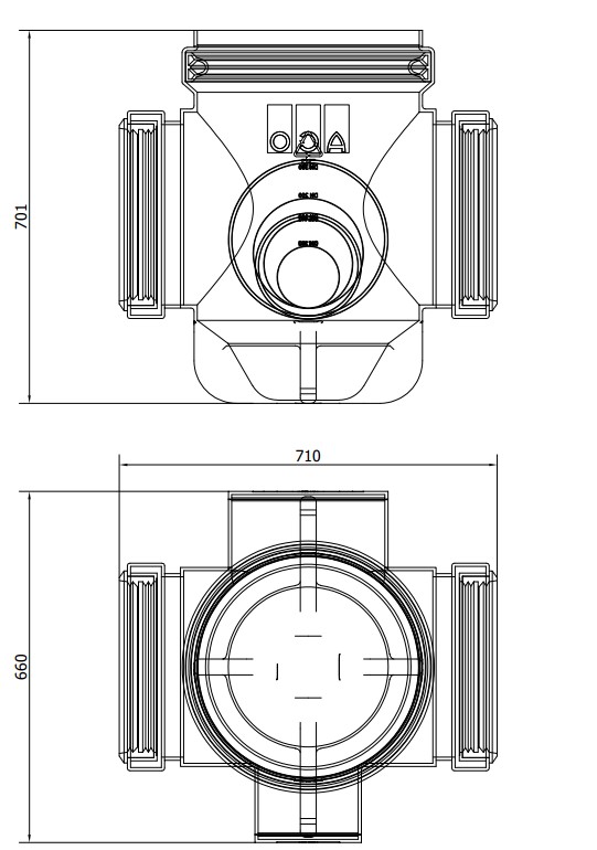 Esquema_418991 Desenho técnico Purga de fundo P/QMAX NEO 300 Tipo de canal: H-H. Código: 00418991