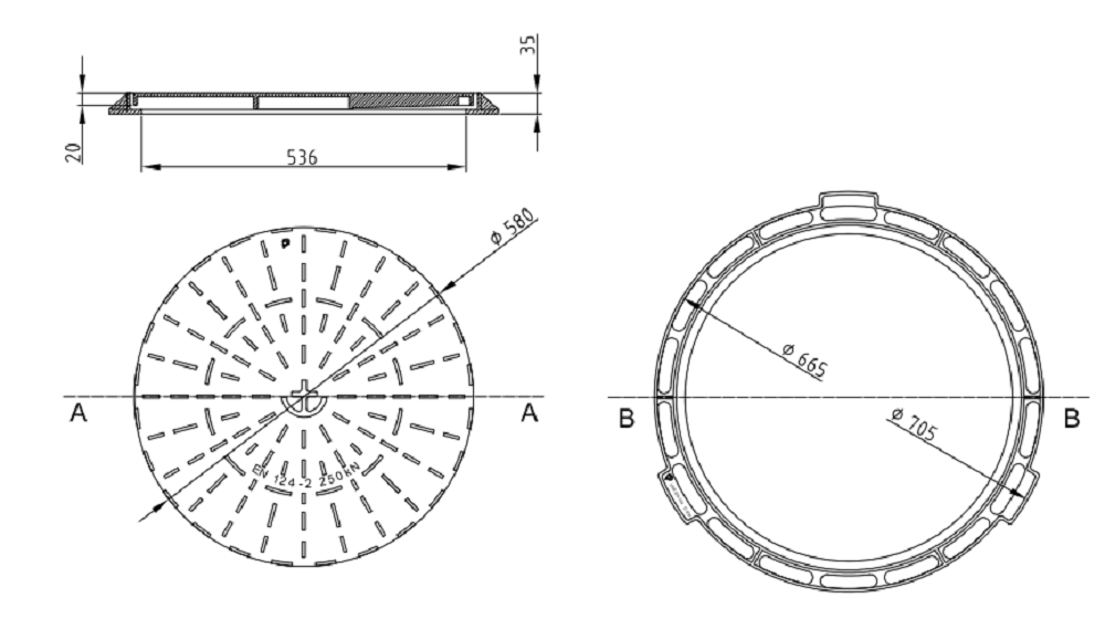 IB001132_E Esquema Tampa y Aro I-Basic Fº C250 Ø536 H35 com disponibilidade de marcar superior