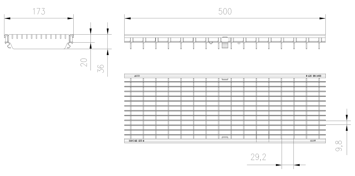 Esquema Tecnico Grelha Entramada Q+ Anti Salto 30x10 para Canais Xtradrain/Multidrain/Multiline/SealIn 150