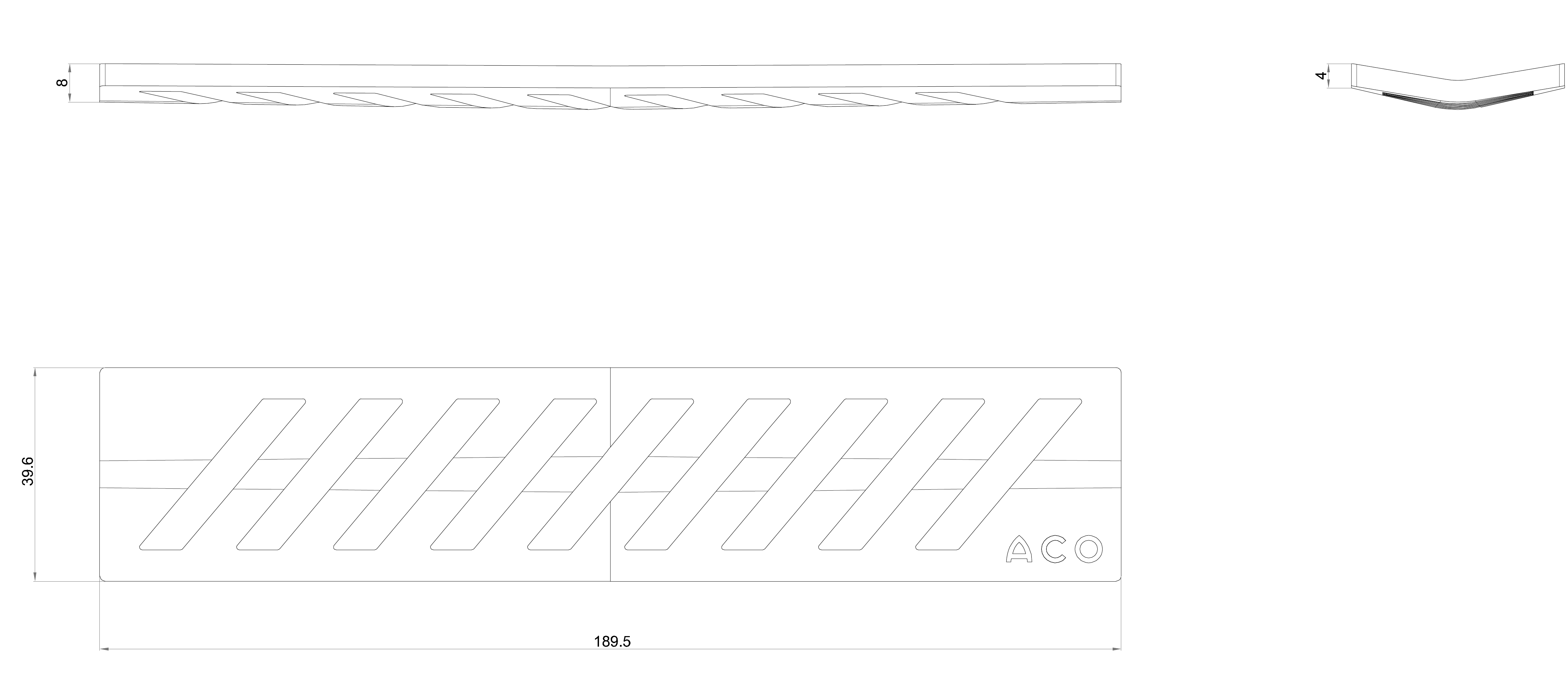 Esquema de produto da grelha Stripes para canal chuveiro Showerdrain-S+