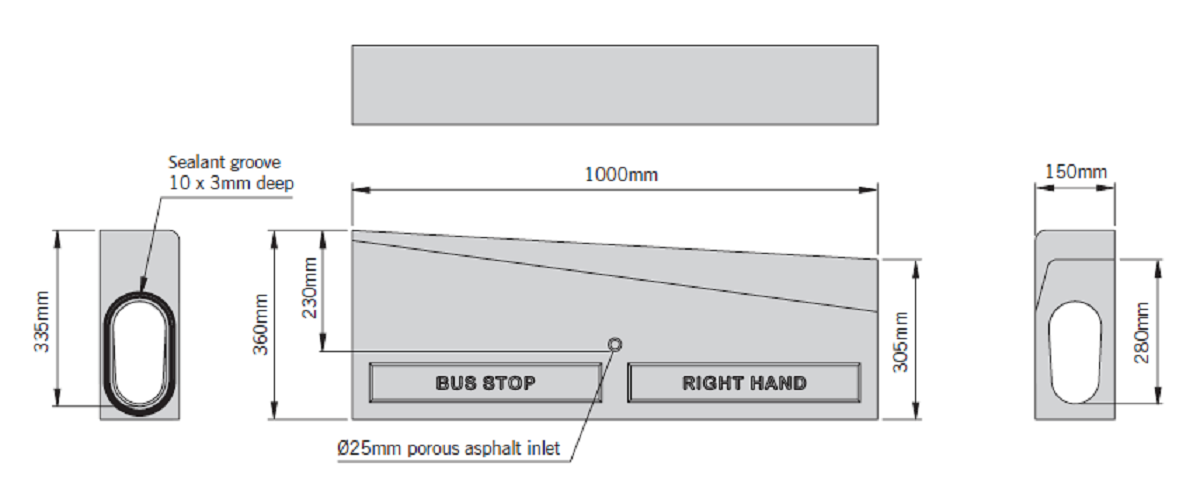 K0004357_E Esquema canal Kerbdrain Bus Stop vado derecho HB305 D400