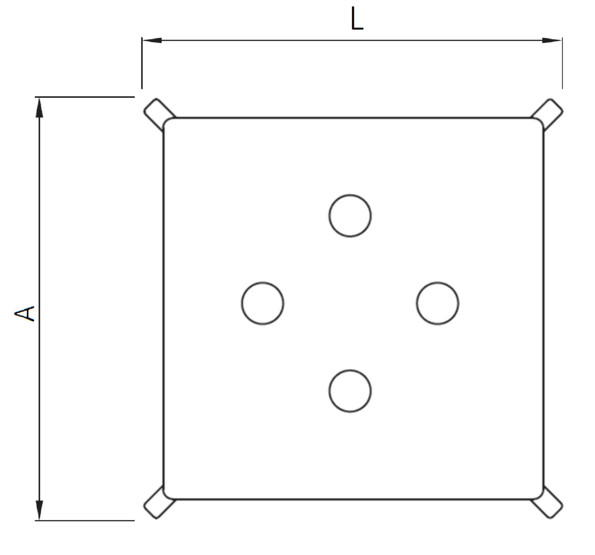 Esquema técnico general de la reja para sumidero EG, reja ranurada no HigienFirst en acero inoxidable de dimensiones Lvar Avar sin sistema de fijación.