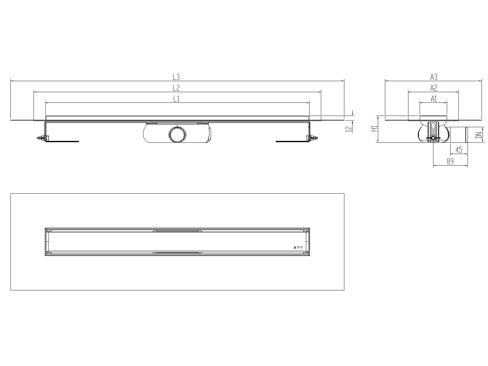 SHOWERDRAIN-C 2.0 C_ALAS SH DN50 H69 C_RJ MASSIVE C_TELA Esquema técnico canal Showerdrain -C 2.0 com flange S/H DN50 H:69-140mm com sifão de 25mm e grelha MASSIVE com tela CD000883 // CD000884 // CD000885 // CD000886 // CD000887 // CD000888 // CD000889