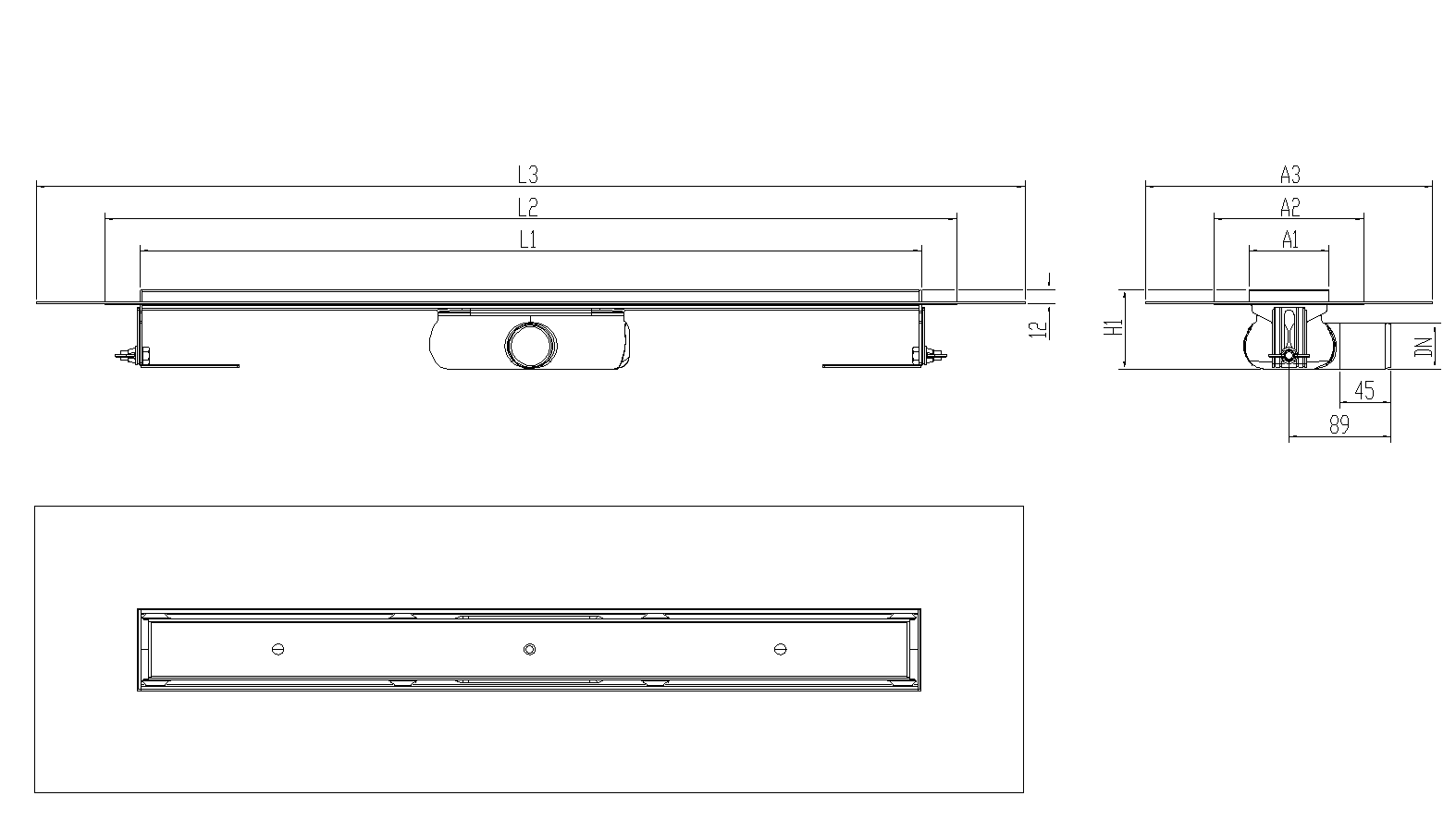 SHOWERDRAIN-C 2.0 C_ALAS SH DN50 H69 C_RJ TILE C_TELA Esquema técnico canal Showerdrain -C 2.0 con alas S/H DN50 H:69-140mm con sifon de 25mm y reja RELLENABLE con tela CD000833 // CD000834 // CD000835 // CD000836 // CD000837 // CD000838 // CD000839