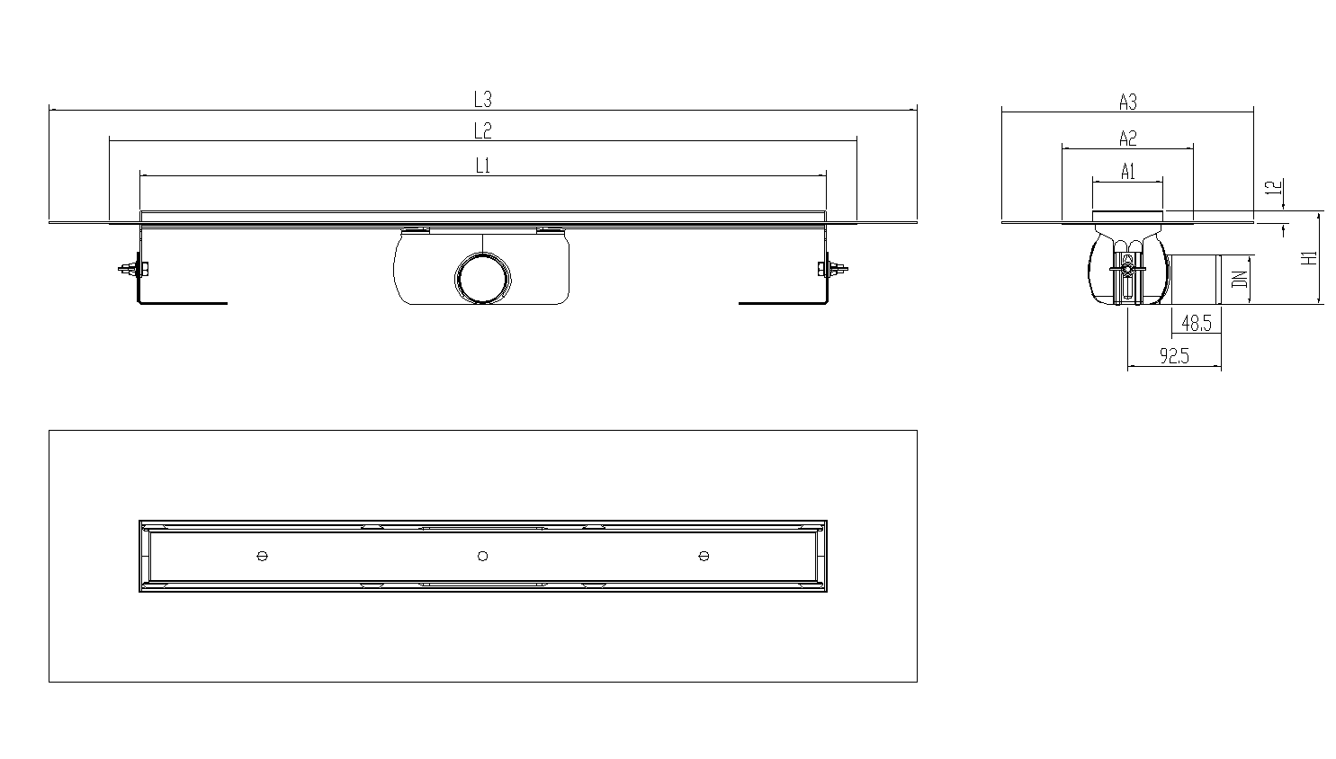 SHOWERDRAIN-C 2.0 C_ALAS SH DN50 H92 C_RJ TILE C_TELA Esquema técnico canal Showerdrain -C 2.0 con alas S/H DN50 H:92-140mm con sifon de 50mm y reja RELLENABLE con tela CD000823 // CD000824 // CD000825 // CD000826 // CD000827 // CD000828 // CD000829
