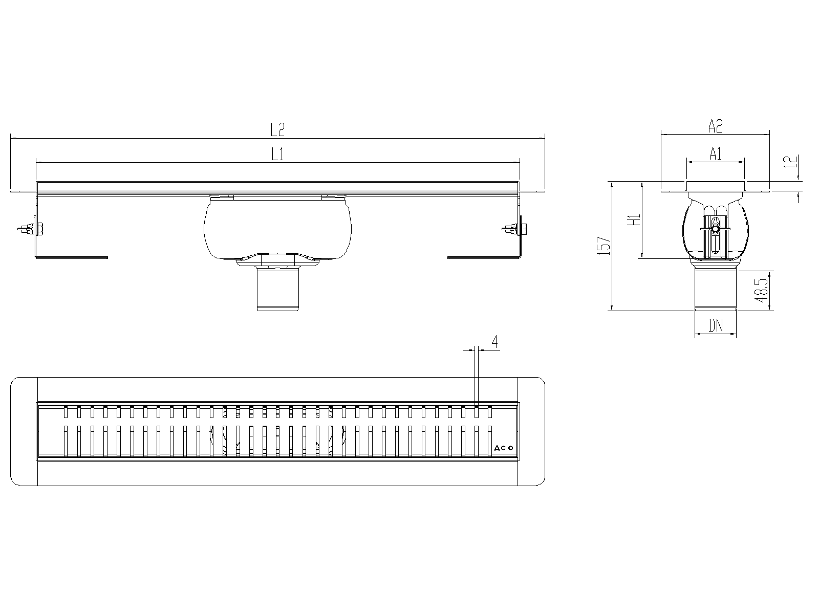 SHOWERDRAIN-C 2.0 C_ALAS SV DN50 H92 C_RJ PIANO S_TELA Esquema técnico canal Showerdrain -C 2.0 com flange S/V DN50 H:92-140mm com sifão de 50mm e grelha sem tela CD000589 // CD000590 // CD000591 // CD000592 // CD000593 // CD000594 // CD000595