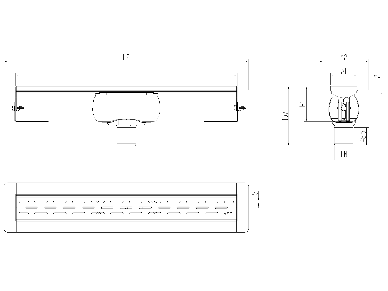 SHOWERDRAIN-C 2.0 C_ALAS SV DN50 H92 C_RJ SLOT S_TELA Esquema técnico canal Showerdrain -C 2.0 com flange S/V DN50 H:92-140mm com sifão de 50mm e grelha SLOT sem tela CD000253 // CD000254 // CD000255 // CD000256 // CD000257 // CD000258 // CD000259