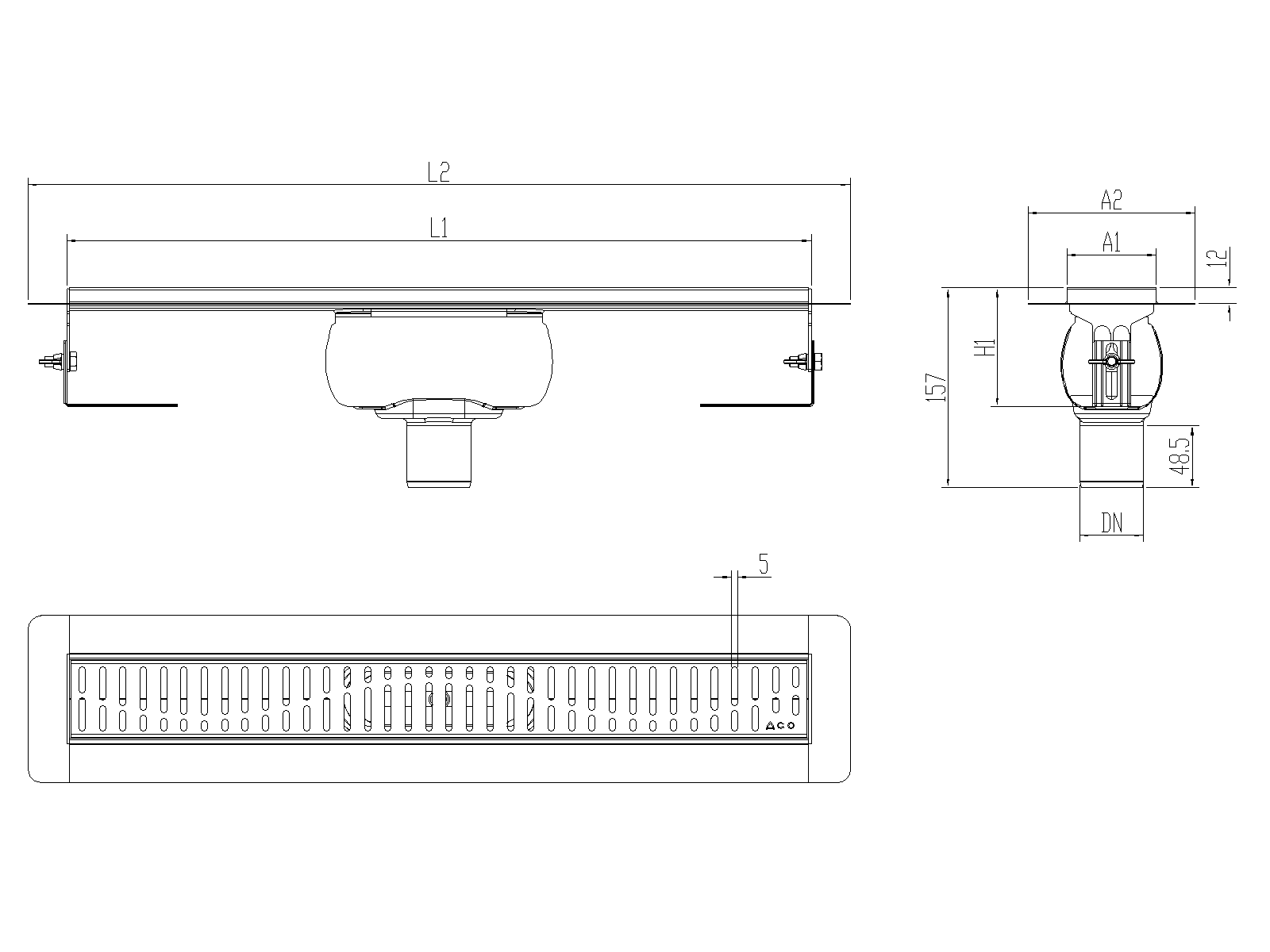 SHOWERDRAIN-C 2.0 C_ALAS SV DN50 H92 C_RJ WAVE S_TELA Esquema técnico canal Showerdrain -C 2.0 com flange S/V DN50 H:92-140mm com sifão de 50mm e grelha WAVE sem tela CD000029 // CD000030 // CD000031 // CD000032 // CD000033 // CD000034 // CD000035