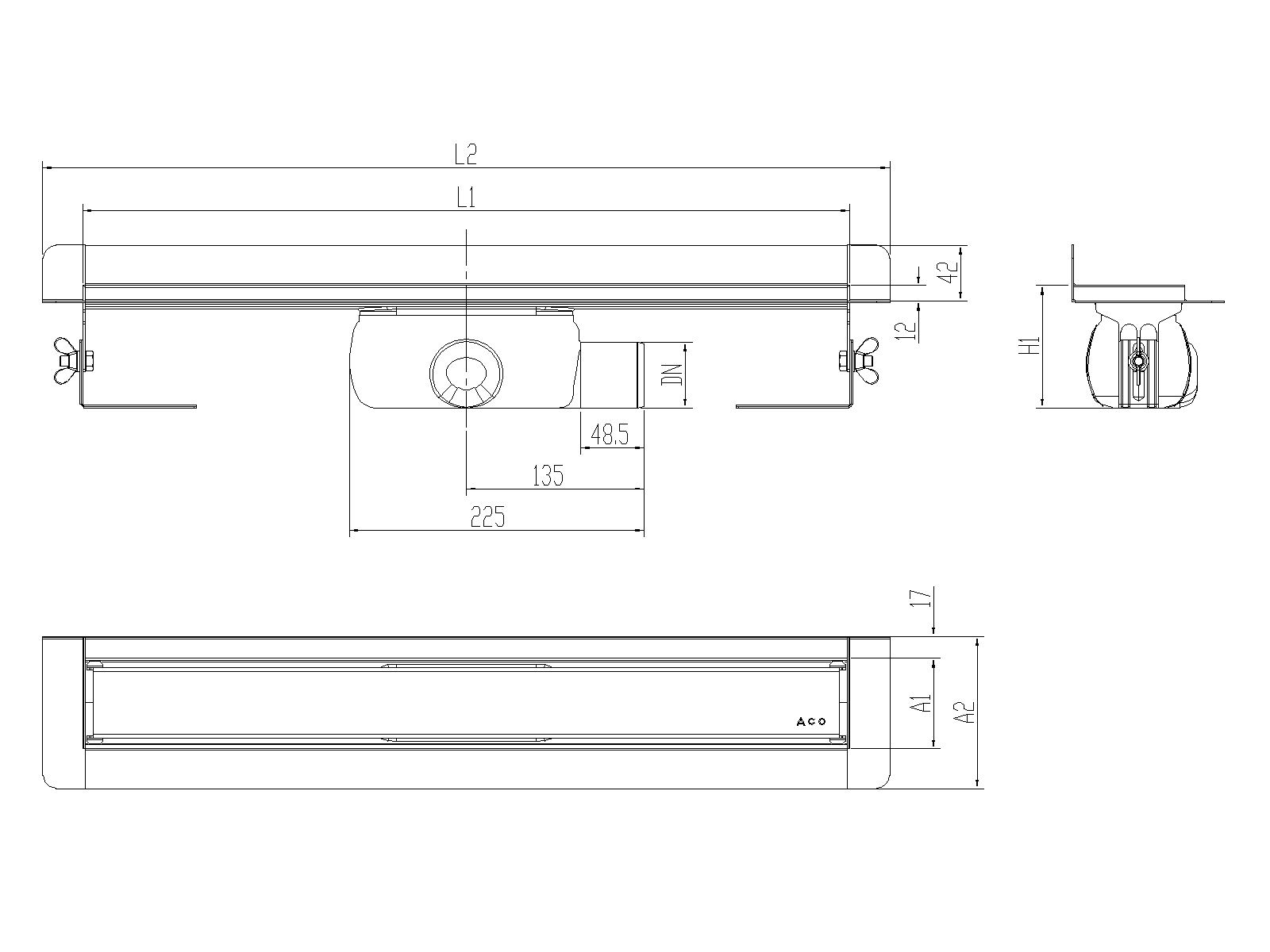 SHOWERDRAIN-C 2.0 C_MARCO TRAS SHLD DN50 H92 C_RJ MASSIVE S_TELA Esquema técnico canal Showerdrain -C 2.0 con marco trasero S/H lateral derecha DN50 H:92-140mm con sifon de 50mm y reja MASSIVE sin tela CD000505 // CD000506 // CD000507 // CD000508 // CD000509 // CD000510 // CD000511