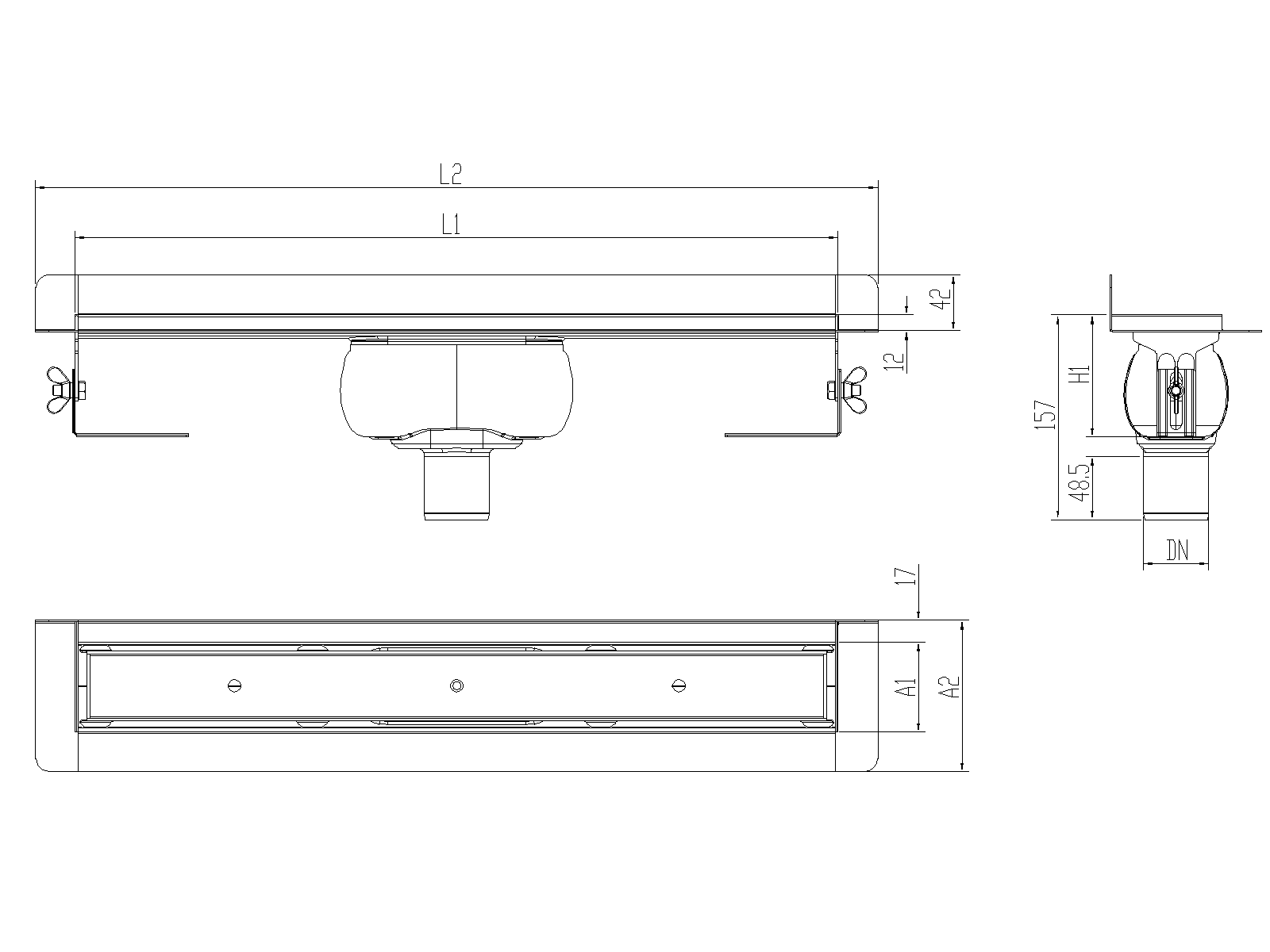 SHOWERDRAIN-C 2.0 C_MARCO TRAS SV DN50 H92 C_RJ TILE S_TELA Esquema técnico canal Showerdrain -C 2.0 con marco trasero S/V DN50 H:92-140mm con sifon de 50mm y reja RELLENABLE sin tela CD000421 // CD000422 // CD000423 // CD000424 // CD000425 // CD000426 // CD000427