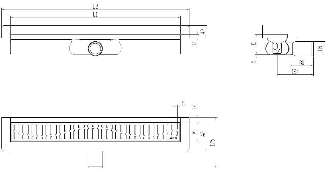 SHOWERDRAIN 2.0 C_MT SH H69 C_RJ WAVE S_TELA Esquema técnico canal Showerdrain -C 2.0 con marco trasero S/H DN50 H:69-140mm con sifon de 25mm y reja WAVE sin tela CD000064 // CD000065 // CD000066 // CD000067 // CD000068 // CD000069 // CD000070