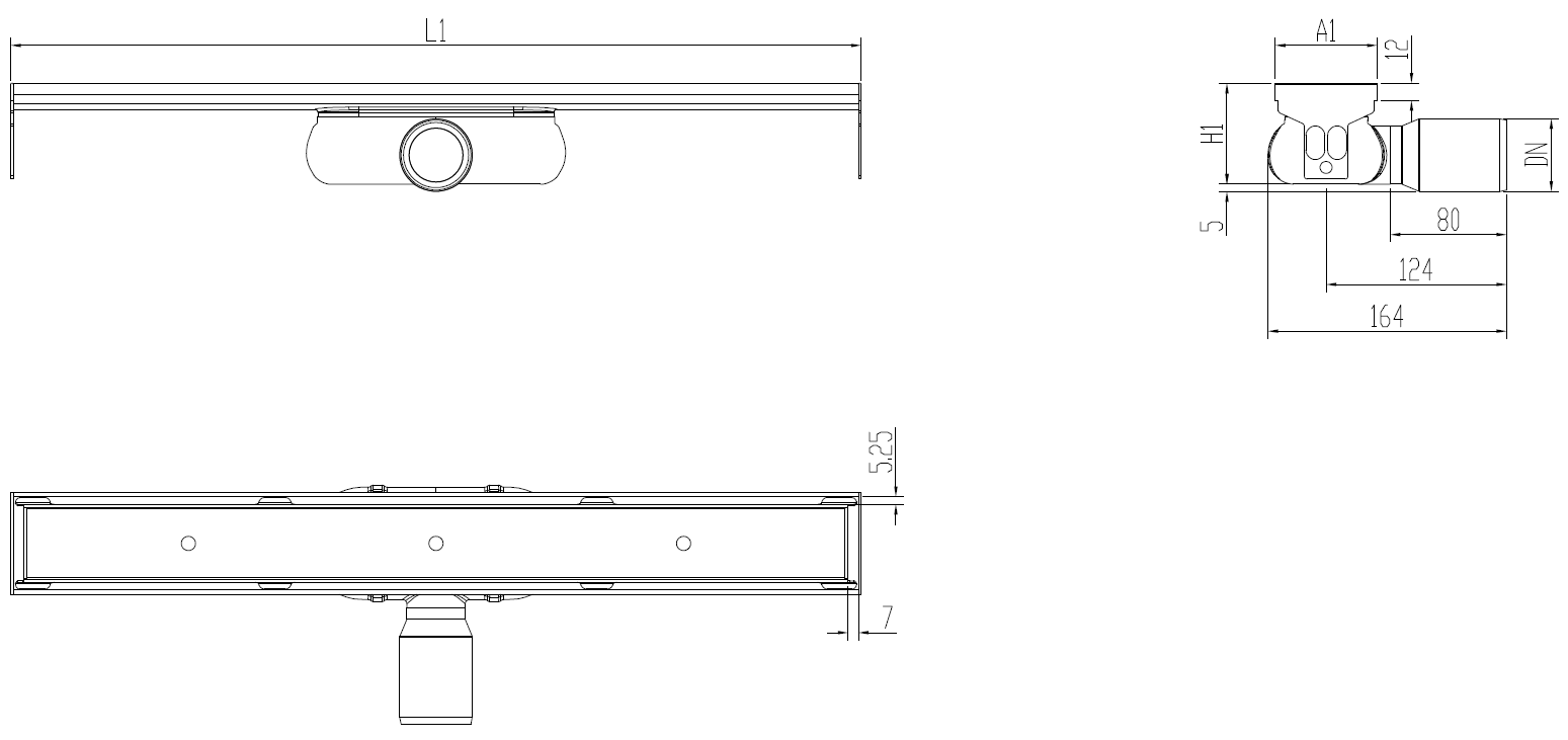 SHOWERDRAIN 2.0 S_ALAS SH H69 C_RJ TILE S_TELA Esquema técnico canal Showerdrain -C 2.0 sin alas S/H DN50 H:69-140mm con sifon de 25mm y reja RELLENABLE sin tela CD000442 // CD000443 // CD000444 // CD000445 // CD000446 // CD000447 // CD000448